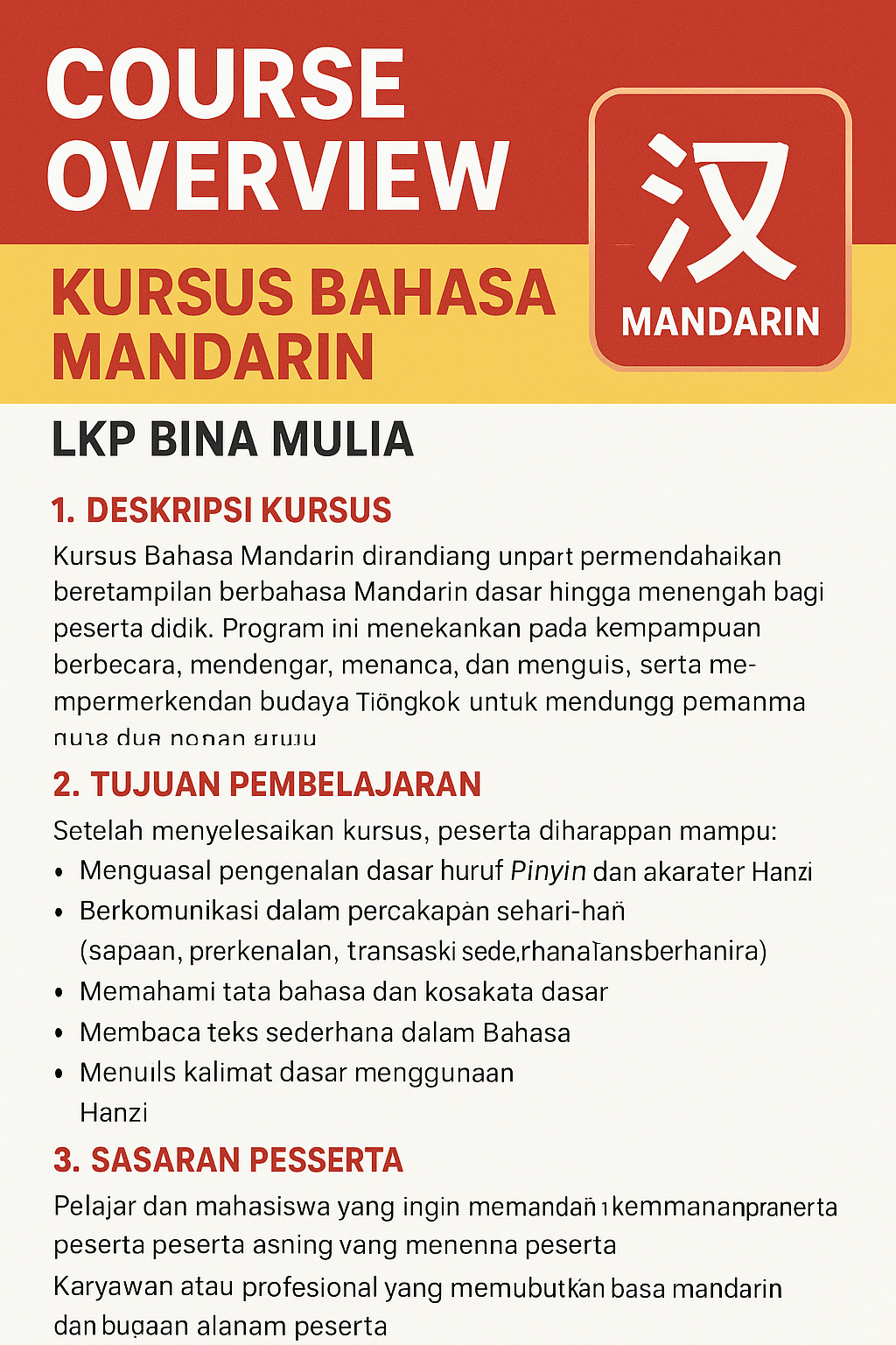 Kursus Bahasa Mandarin Pekalongan